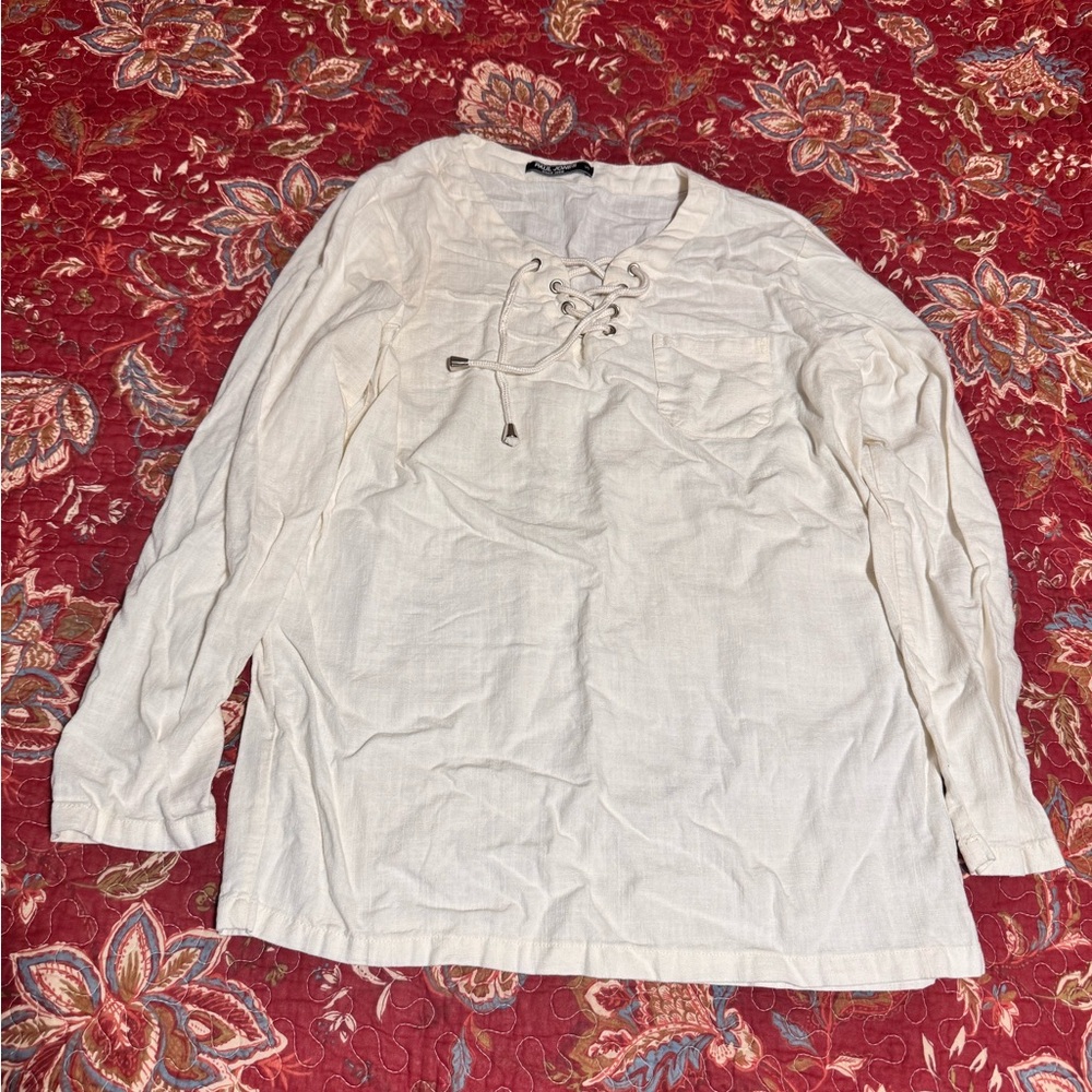 Men's Cream Lace-Up Shirt